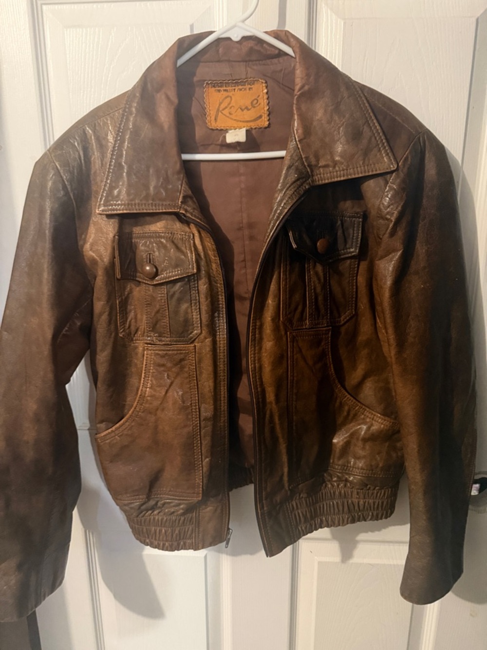 Brown Leather Bomber Jacket - Men's